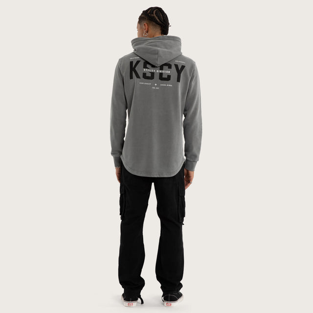 Model wears Void Curved Hem Hoodie in Grey Hoodies in Grey - Image 4