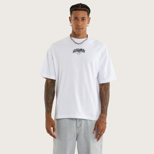 Model wears Liminal Box Fit Tee Optical White T-Shirts in White - Image 1