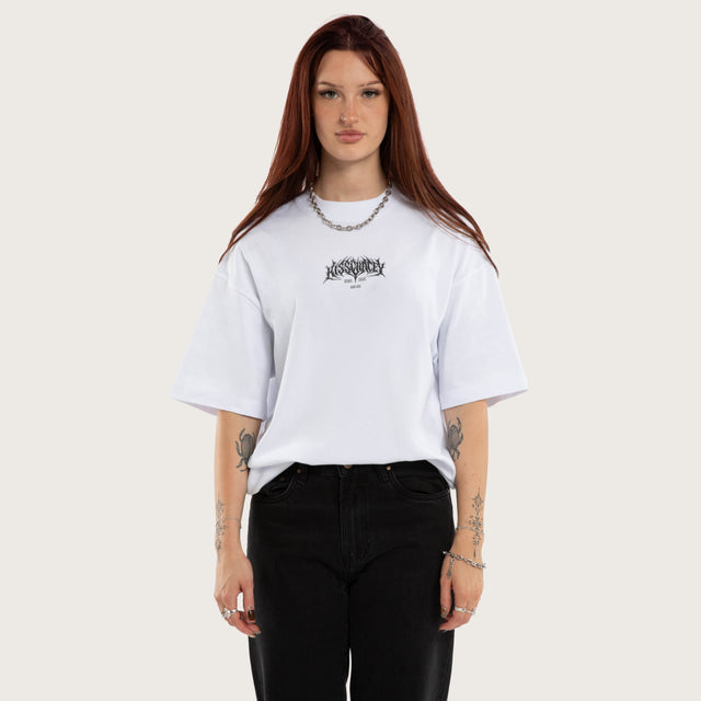 Model wears Liminal Box Fit Tee Optical White T-Shirts in White - Image 7