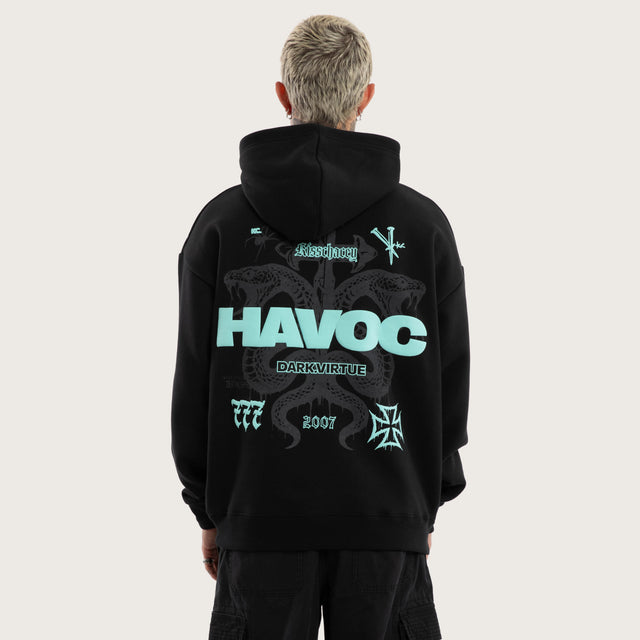Model wears Despair Oversized Hoodie Anthracite Black Hoodies in  - Image 2