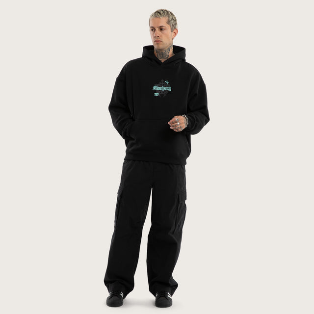 Model wears Despair Oversized Hoodie Anthracite Black Hoodies in  - Image 5