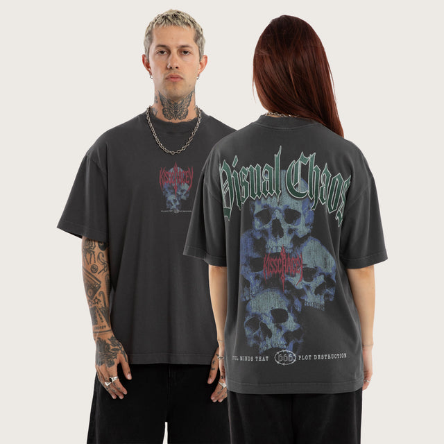 Model wears Destruction Box Fit Tee Grey T-Shirts in Grey - Image 1