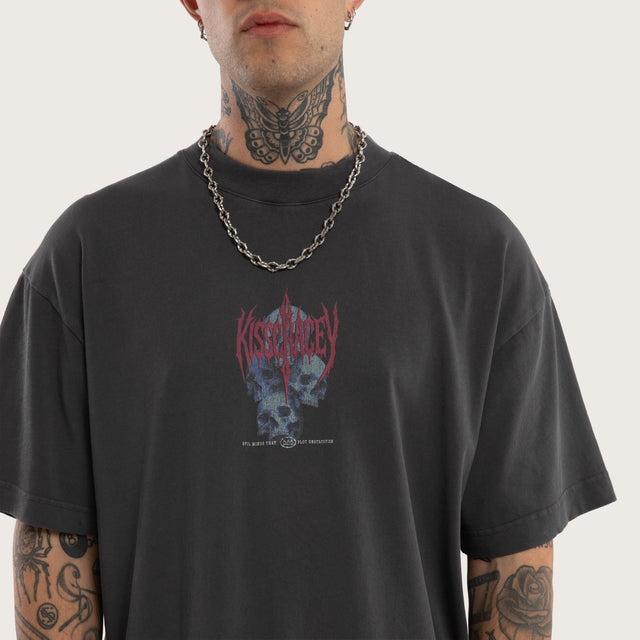Model wears Destruction Box Fit Tee Grey T-Shirts in Grey - Image 3