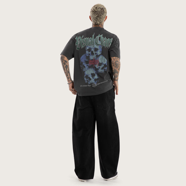 Model wears Destruction Box Fit Tee Grey T-Shirts in Grey - Image 2