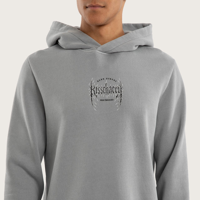 Model wears Sustain Curved Hem Hoodie Grey Hoodies in Grey - Image 3