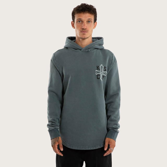 Model wears Tension Dual Curved Hoodie Pigment Stormy Weather Hoodies Blue – image 1
