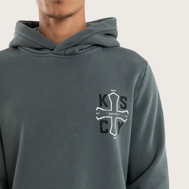 Model wears Tension Dual Curved Hoodie Pigment Stormy Weather Hoodies Blue – image 3