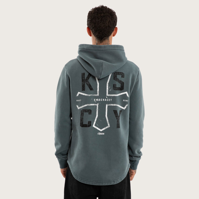 Model wears Tension Dual Curved Hoodie Pigment Stormy Weather Hoodies Blue – image 2