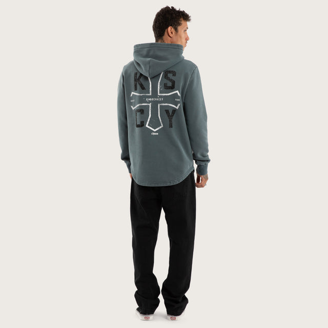 Model wears Tension Dual Curved Hoodie Pigment Stormy Weather Hoodies Blue – image 4