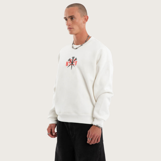 Model wears Rust Box Fit Sweater Natural White Jumpers White – image 2