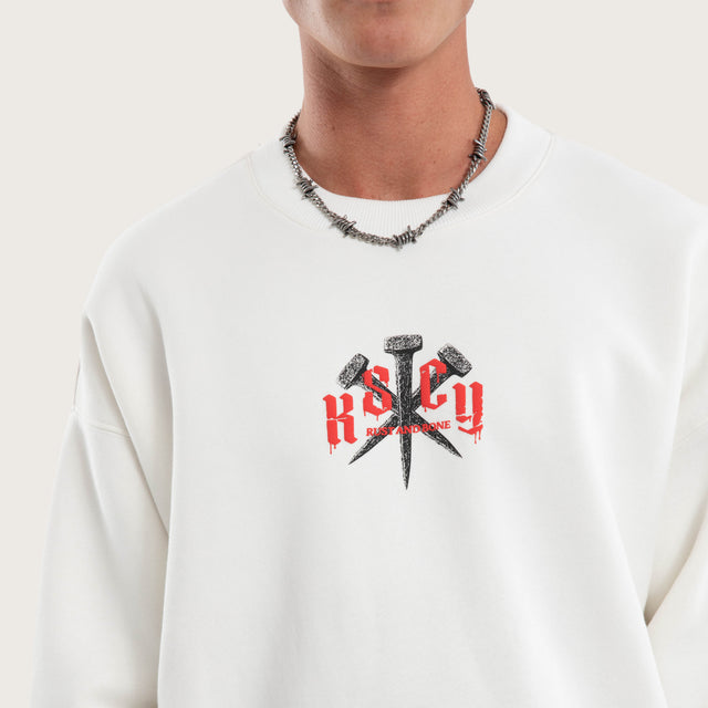 Model wears Rust Box Fit Sweater Natural White Jumpers White – image 3