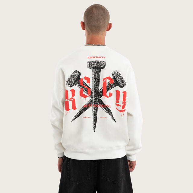 Model wears Rust Box Fit Sweater Natural White Jumpers White – image 4