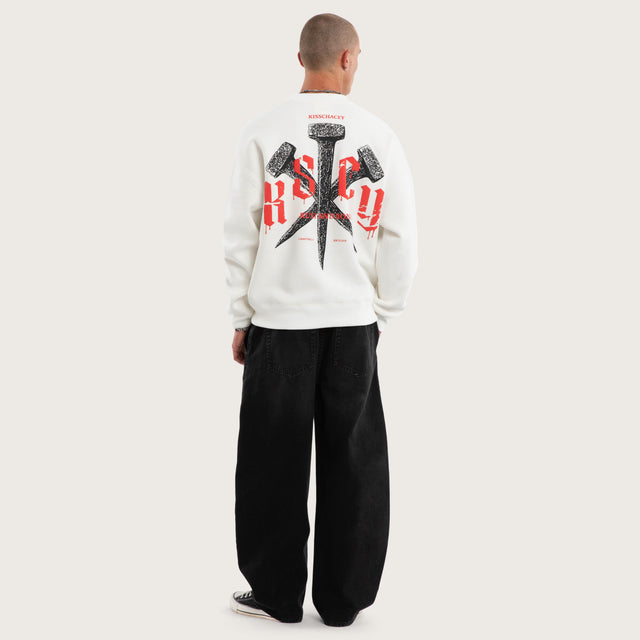 Model wears Rust Box Fit Sweater Natural White Jumpers White – image 5