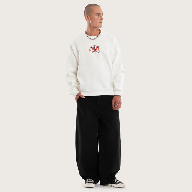 Model wears Rust Box Fit Sweater Natural White Jumpers White – image 6