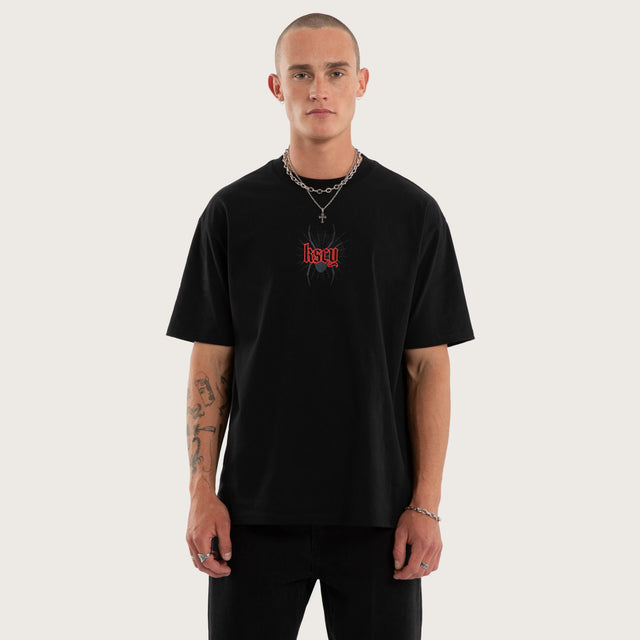 Model wears Intensity Box Fit Tee Jet Black T-Shirts Black – image 1
