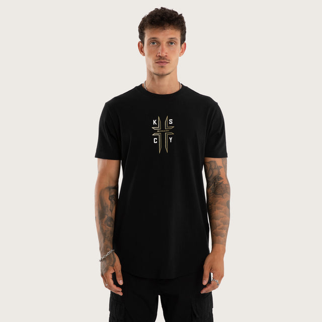 Model wears Ashes Dual Curved Tee Jet Black T-Shirts Black – image 2