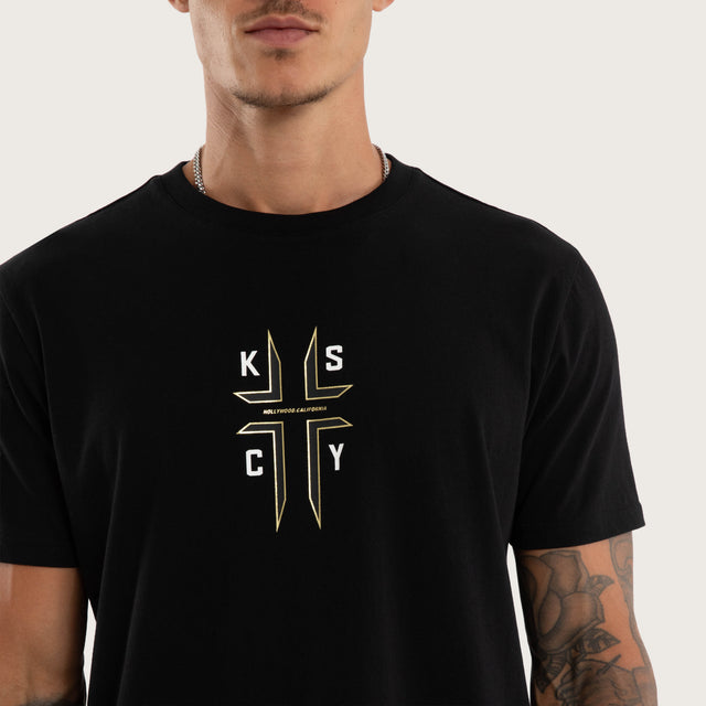Model wears Ashes Dual Curved Tee Jet Black T-Shirts Black – image 3