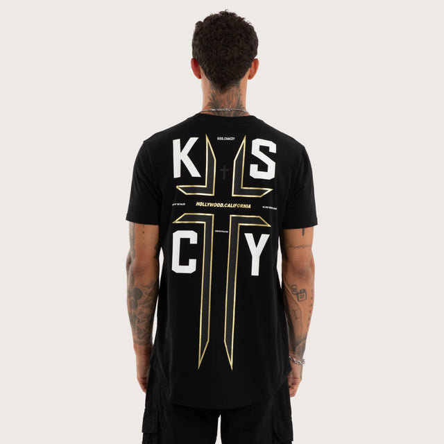 Model wears Ashes Dual Curved Tee Jet Black T-Shirts Black – image 1