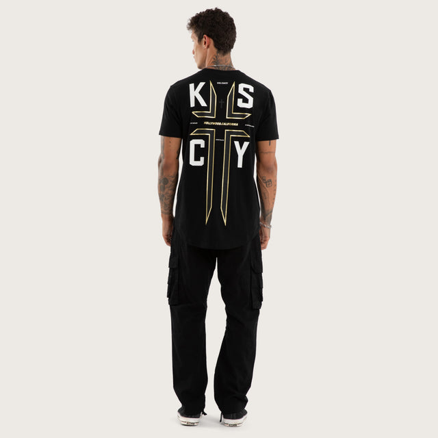 Model wears Ashes Dual Curved Tee Jet Black T-Shirts Black – image 4