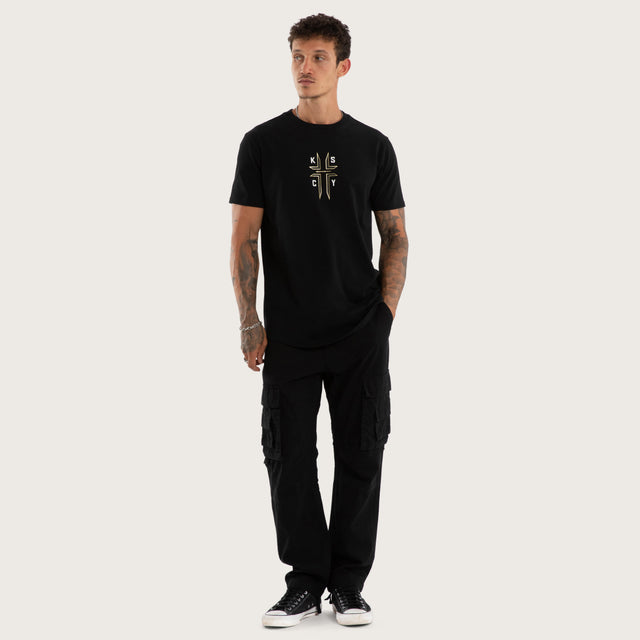 Model wears Ashes Dual Curved Tee Jet Black T-Shirts Black – image 5