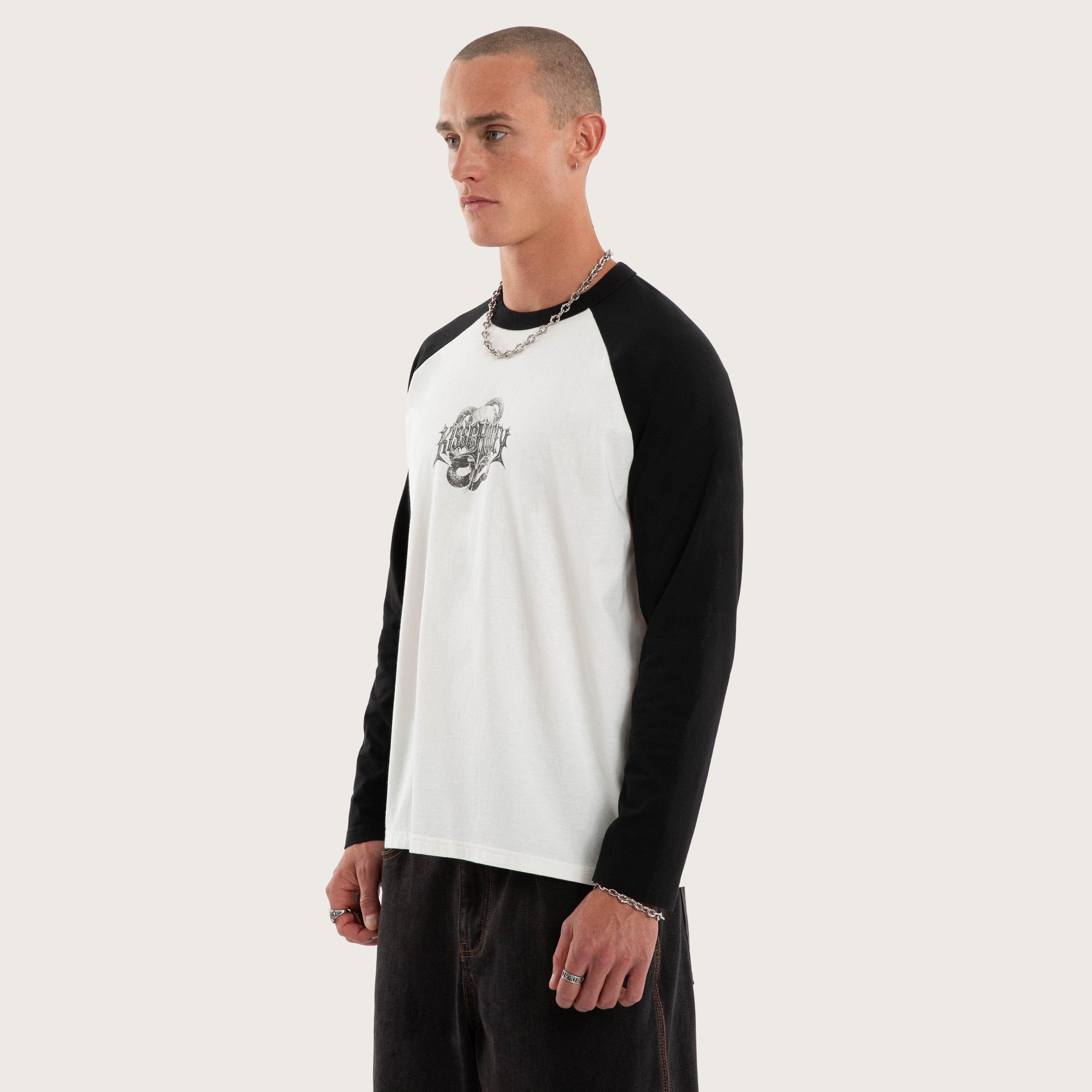 Scenic Raglan Crew Longsleeve Tee White and Jet Black | KSCY