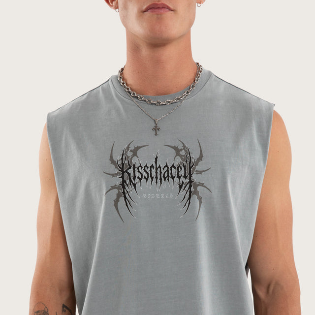 Model wears Hypnotic Relaxed Fit Muscle Ultimate Grey Muscle Tees Grey – image 2