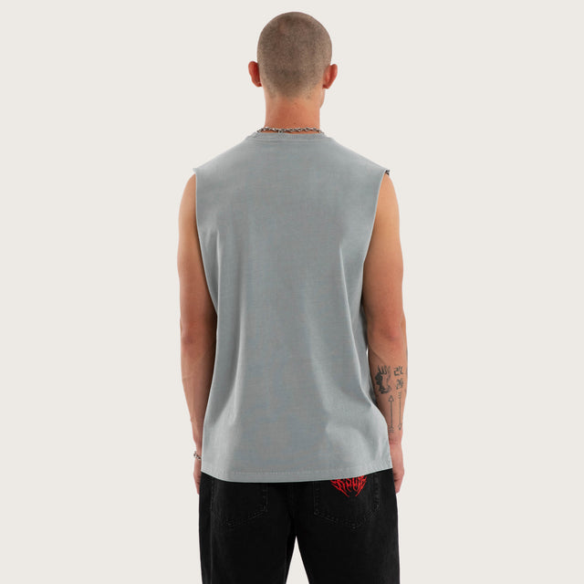 Model wears Hypnotic Relaxed Fit Muscle Ultimate Grey Muscle Tees Grey – image 3