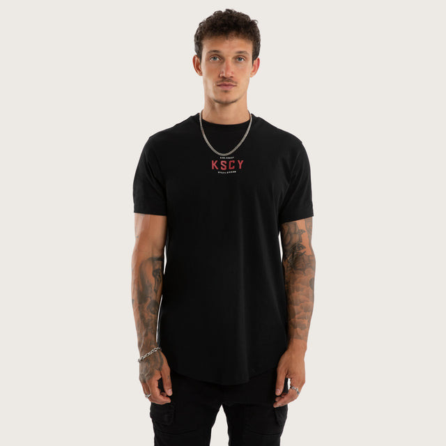 Model wears Void Dual Curved Tee Jet Black T-Shirts Black – image 1