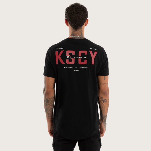 Model wears Void Dual Curved Tee Jet Black T-Shirts Black – image 3