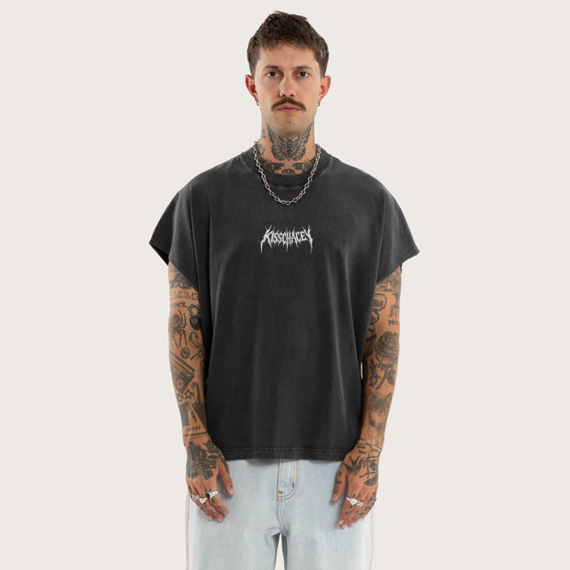 Model wears Norse Cut Off Muscle Mineral Snow Black Muscle Tees Black – image 1