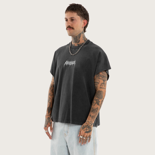 Model wears Norse Cut Off Muscle Mineral Snow Black Muscle Tees Black – image 4