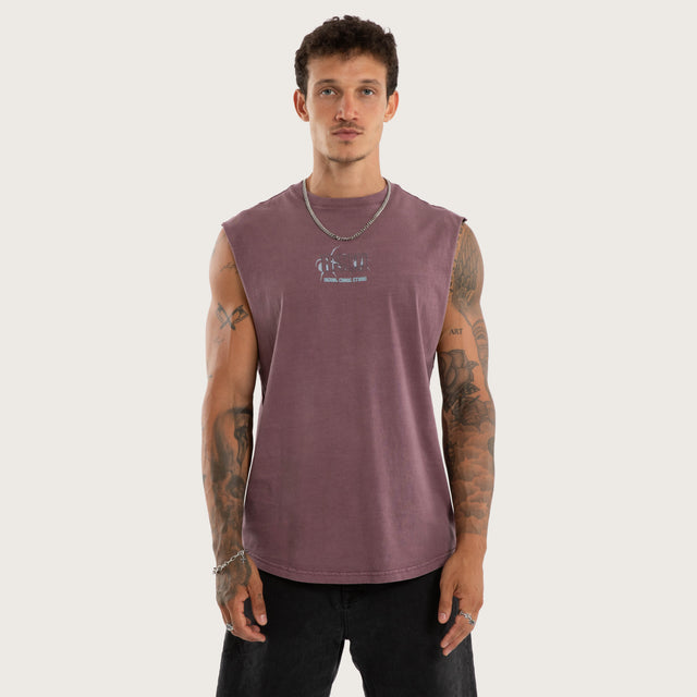 Model wears Mirage Curve Hem Muscle Tee Grey Muscle Tees in Grey - Image 1