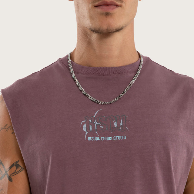 Model wears Mirage Curve Hem Muscle Tee Grey Muscle Tees in Grey - Image 3