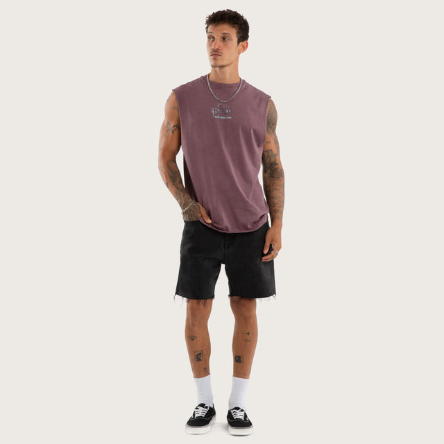 Model wears Mirage Curve Hem Muscle Tee Grey Muscle Tees in Grey - Image 5