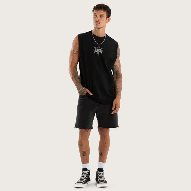 Model wears Shatter Relaxed Fit Muscle Tee Black Muscle Tees in Black - Image 5