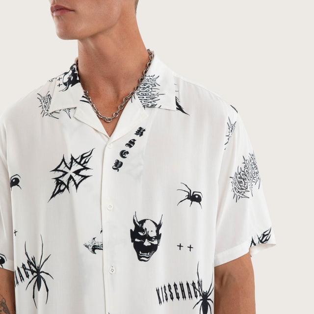 Model wears Torrent SS Resort Shirt White Print Short Sleeve Shirts White – image 2