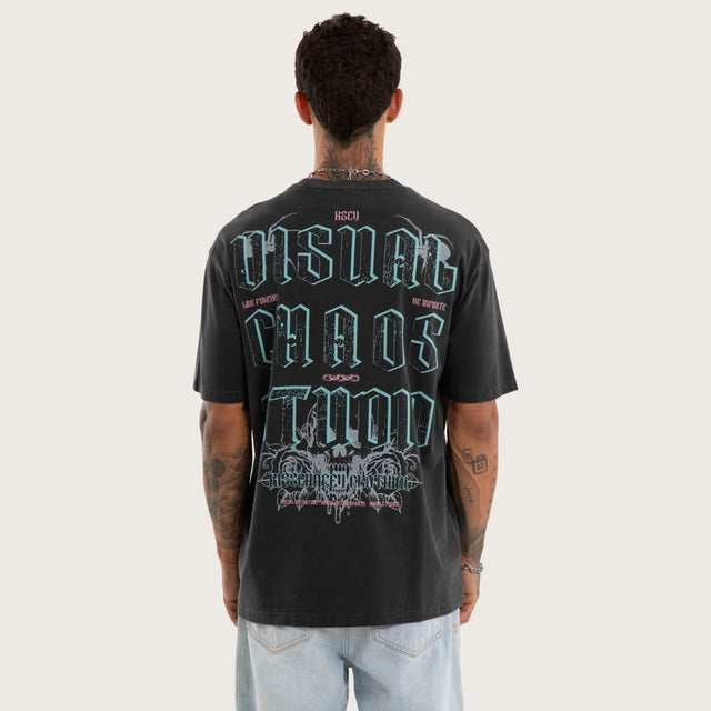 Model wears Wither Box Fit Tee Pigment Black T-Shirts in Black - Image 1