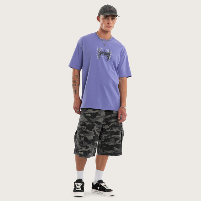 Model wears Conviction Box Fit Tee Purple T-Shirts in Purple - Image 5