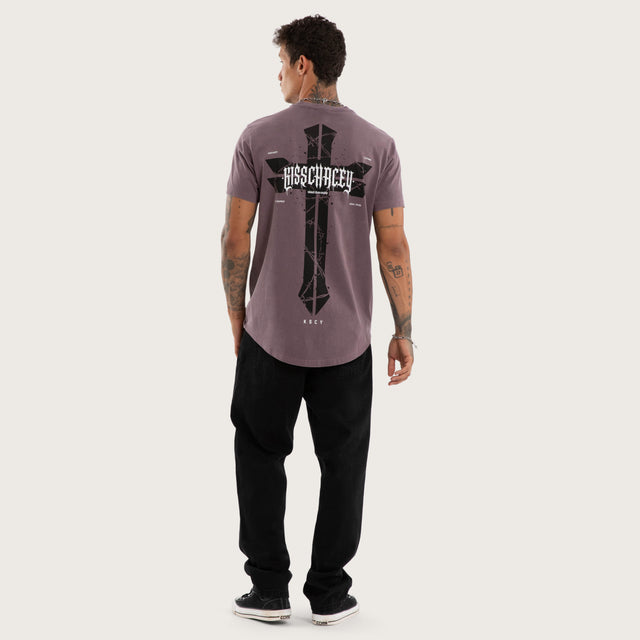 Model wears Arcane Curved Hem Tee Grey T-Shirts in Grey - Image 4