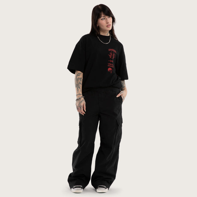 Model wears Barrier Street Tee Jet Black T-Shirts in Black - Image 6