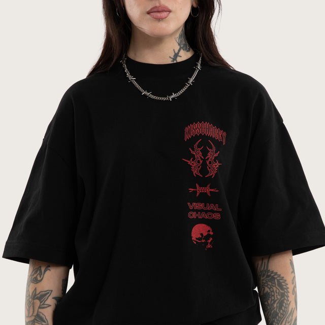 Model wears Barrier Street Tee Jet Black T-Shirts in Black - Image 4