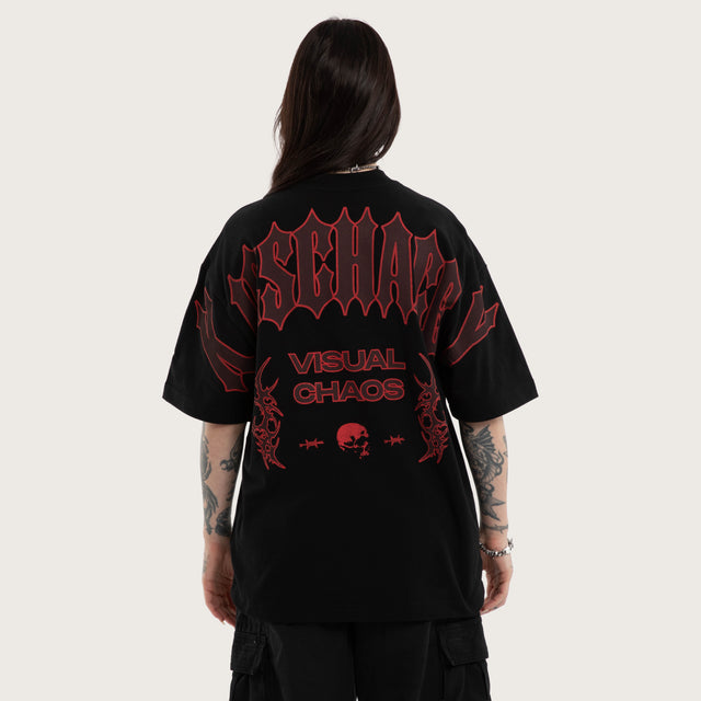 Model wears Barrier Street Tee Jet Black T-Shirts in Black - Image 3
