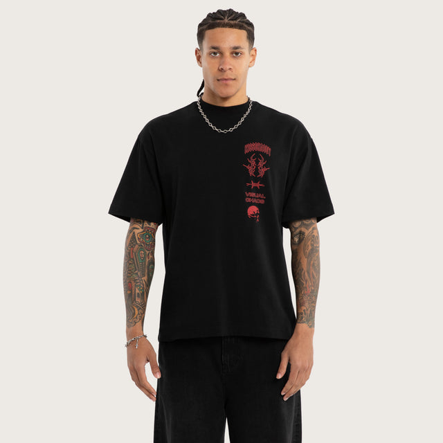 Model wears Barrier Street Tee Jet Black T-Shirts in Black - Image 8