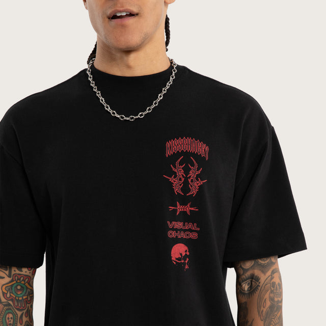 Model wears Barrier Street Tee Jet Black T-Shirts in Black - Image 2