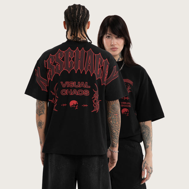 Model wears Barrier Street Tee Jet Black T-Shirts in Black - Image 1