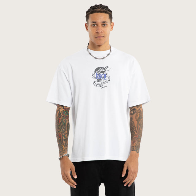 Model wears Anaconda Box Fit Tee White T-Shirts in White - Image 6