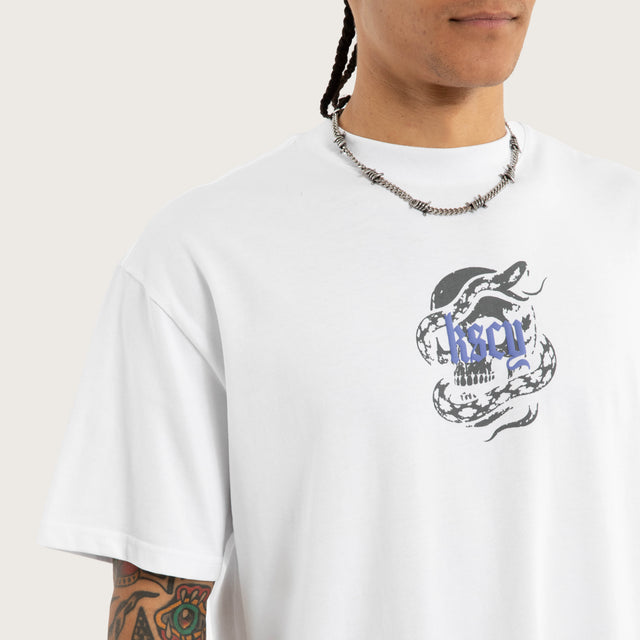 Model wears Anaconda Box Fit Tee White T-Shirts in White - Image 2