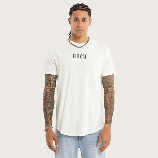 Model wears Citadel Curve Hem Tee White T-Shirts in White - Image 2