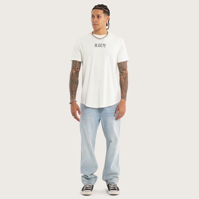 Model wears Citadel Curve Hem Tee White T-Shirts in White - Image 5
