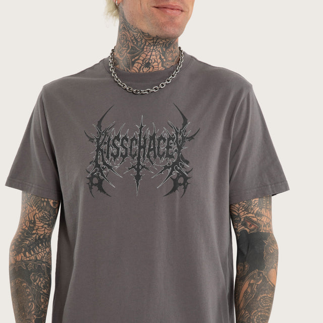 Model wears Ravaged Standard Tee Charcoal T-Shirts Grey – image 3